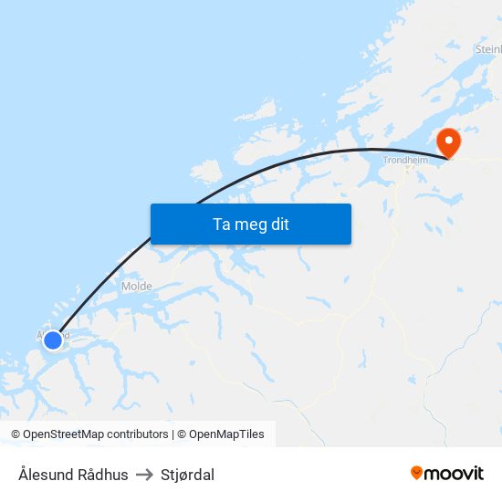 Ålesund Rådhus to Stjørdal map