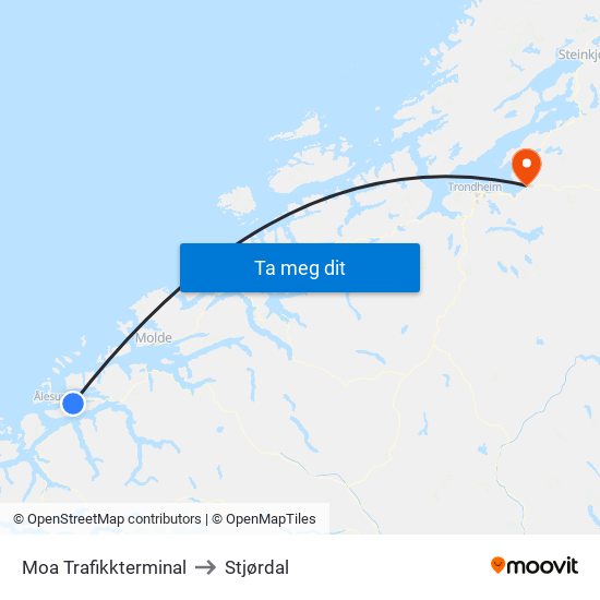 Moa Trafikkterminal to Stjørdal map