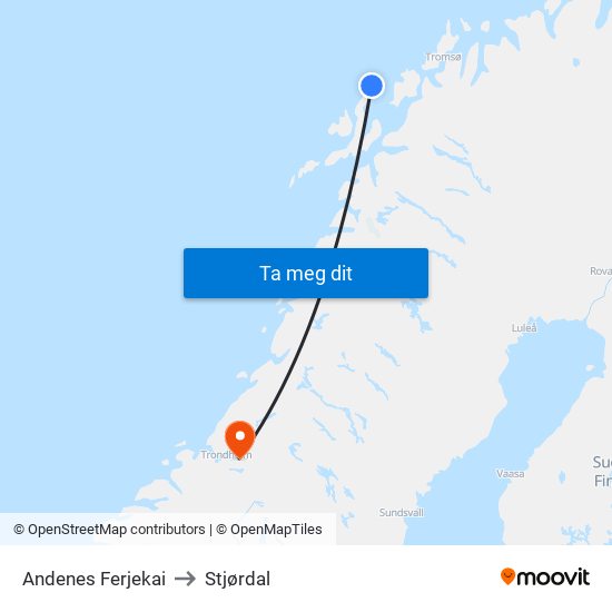 Andenes Ferjekai to Stjørdal map