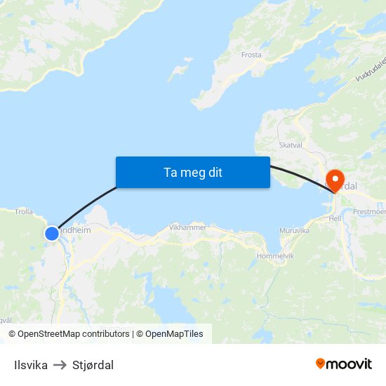 Ilsvika to Stjørdal map
