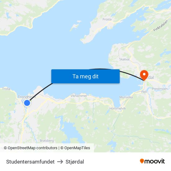 Studentersamfundet to Stjørdal map