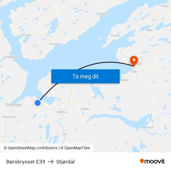 Børskrysset E39 to Stjørdal map