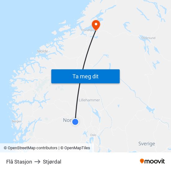 Flå Stasjon to Stjørdal map