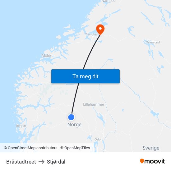 Bråstadtreet to Stjørdal map