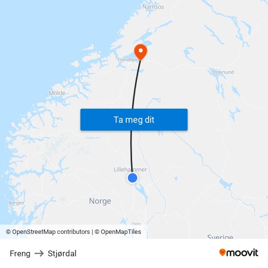 Freng to Stjørdal map