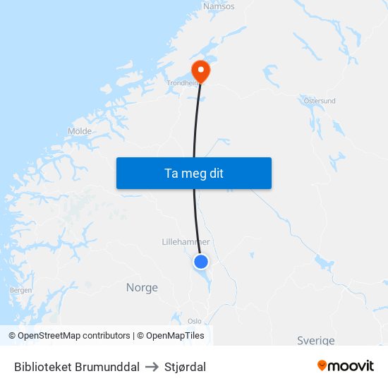 Biblioteket Brumunddal to Stjørdal map