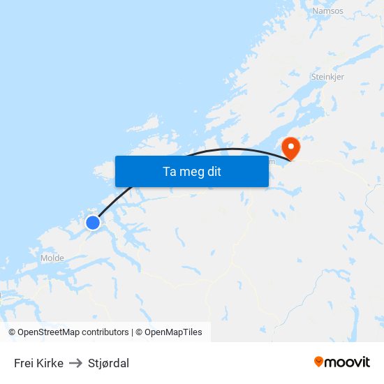 Frei Kirke to Stjørdal map