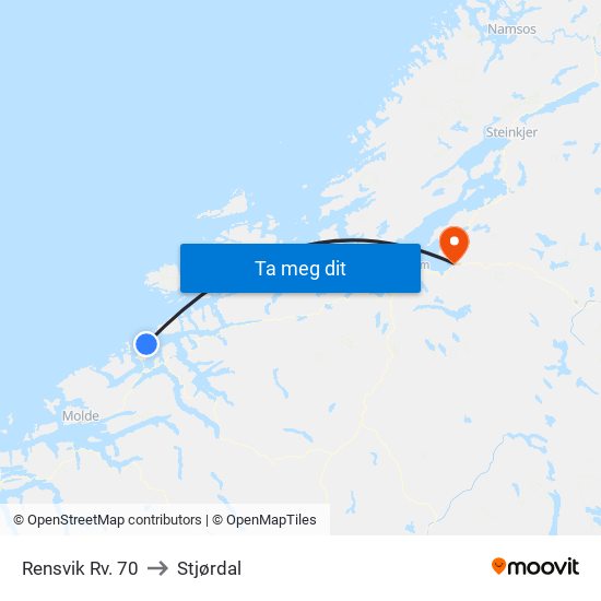 Rensvik Rv. 70 to Stjørdal map