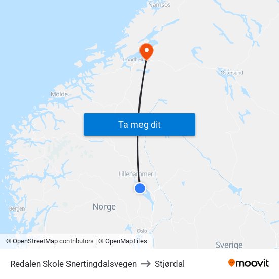 Redalen Skole Snertingdalsvegen to Stjørdal map