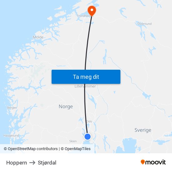 Hoppern to Stjørdal map