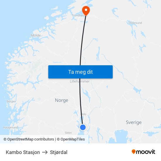 Kambo Stasjon to Stjørdal map