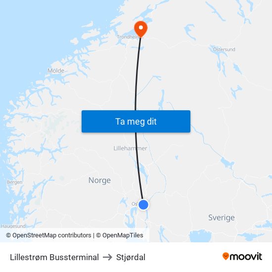 Lillestrøm Bussterminal to Stjørdal map