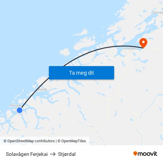Solavågen Ferjekai to Stjørdal map