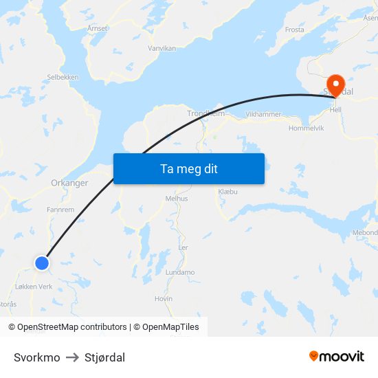 Svorkmo to Stjørdal map