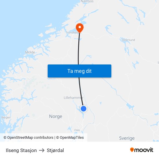 Ilseng Stasjon to Stjørdal map