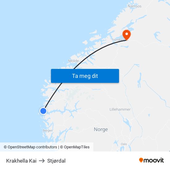 Krakhella Kai to Stjørdal map