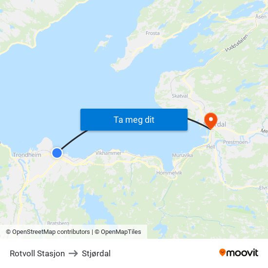 Rotvoll Stasjon to Stjørdal map