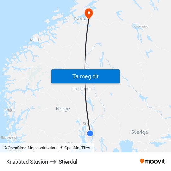 Knapstad Stasjon to Stjørdal map