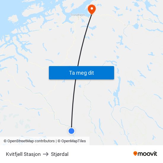 Kvitfjell Stasjon to Stjørdal map