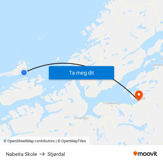 Nabeita Skole to Stjørdal map