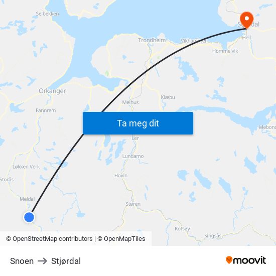 Snoen to Stjørdal map