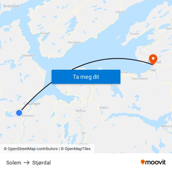 Solem to Stjørdal map