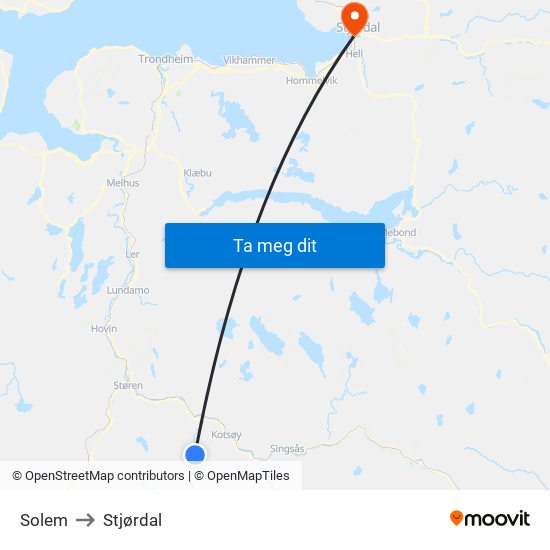 Solem to Stjørdal map