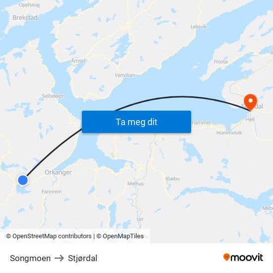 Songmoen to Stjørdal map