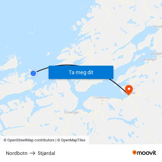 Nordbotn to Stjørdal map