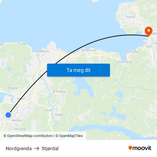 Nordgrenda to Stjørdal map