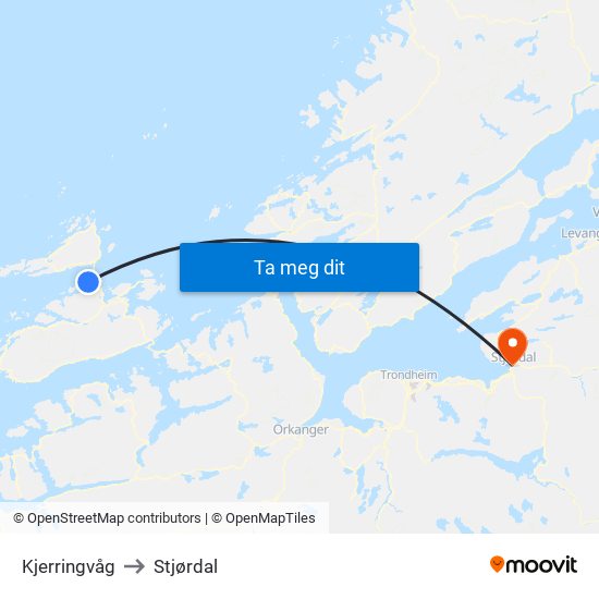 Kjerringvåg to Stjørdal map