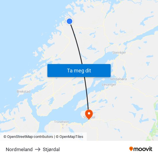 Nordmeland to Stjørdal map