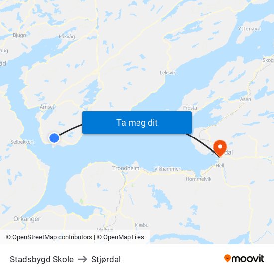 Stadsbygd Skole to Stjørdal map