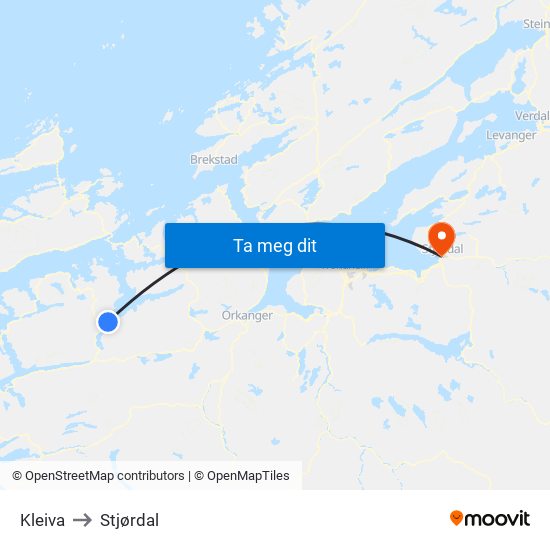 Kleiva to Stjørdal map