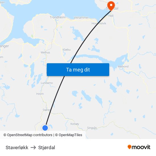 Staverløkk to Stjørdal map