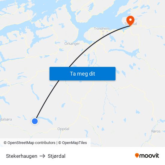 Stekerhaugen to Stjørdal map