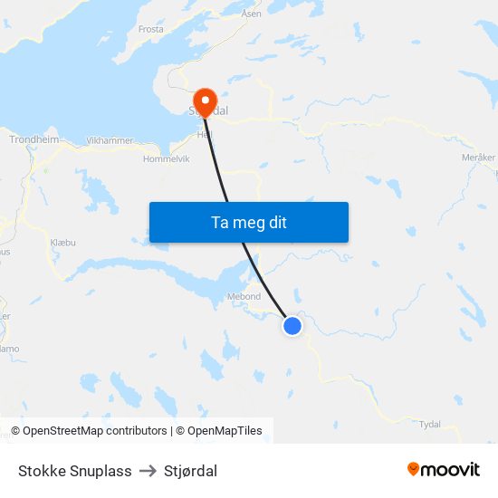 Stokke Snuplass to Stjørdal map