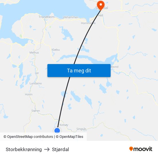 Storbekkrønning to Stjørdal map