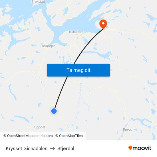 Krysset Gisnadalen to Stjørdal map