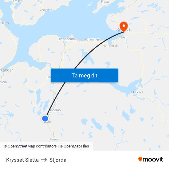 Krysset Sletta to Stjørdal map