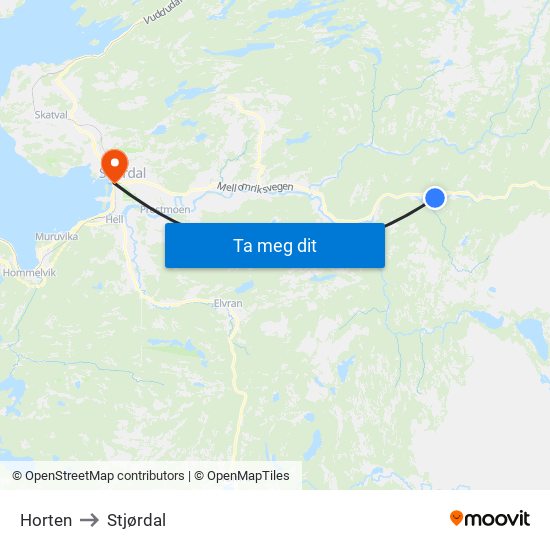 Horten to Stjørdal map