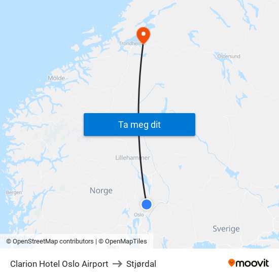 Clarion Hotel Oslo Airport to Stjørdal map