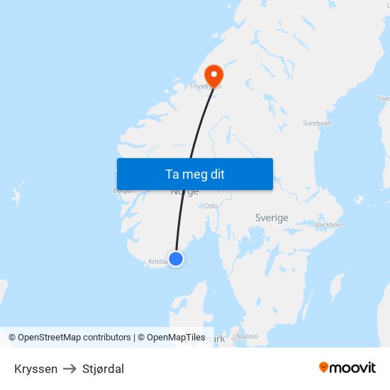 Kryssen to Stjørdal map