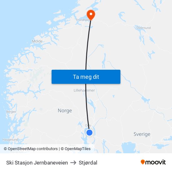 Ski Stasjon Jernbaneveien to Stjørdal map