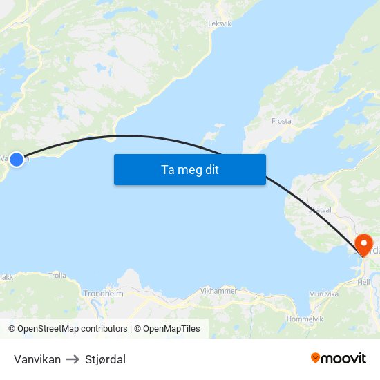 Vanvikan to Stjørdal map