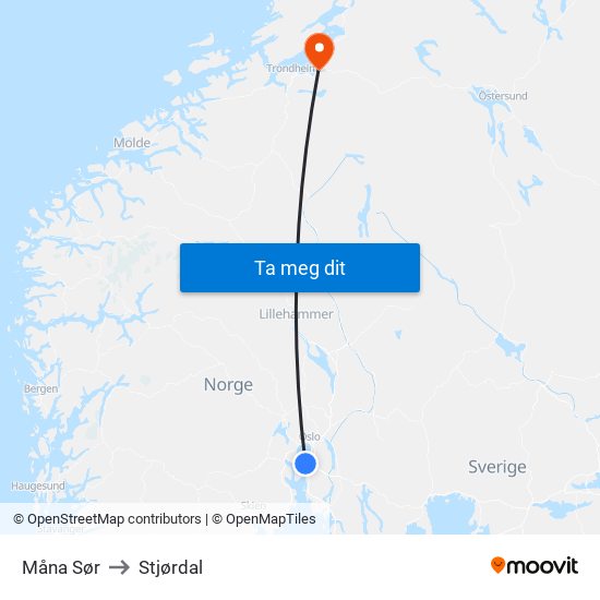 Måna Sør to Stjørdal map