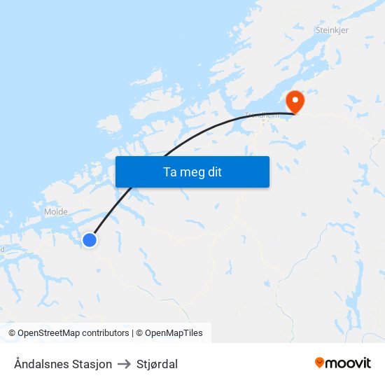 Åndalsnes Stasjon to Stjørdal map