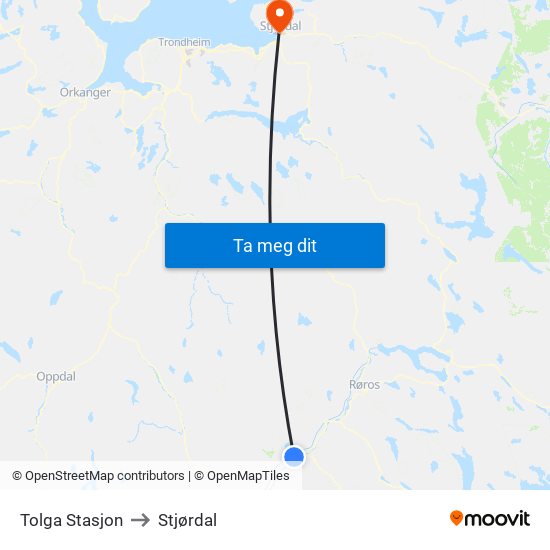 Tolga Stasjon to Stjørdal map