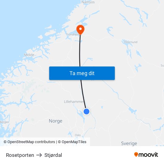 Rosetporten to Stjørdal map