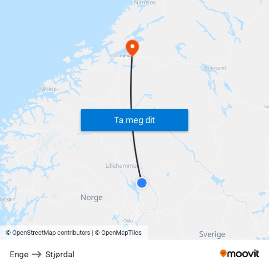Enge to Stjørdal map